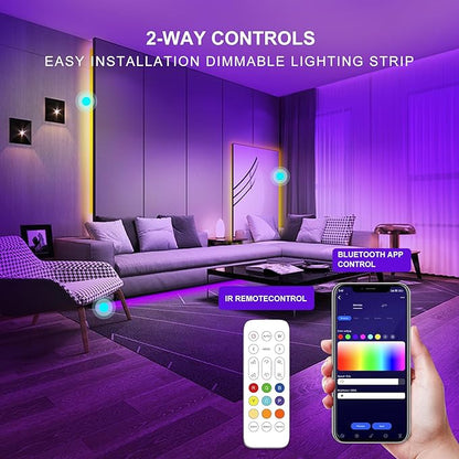 Pandery RGB COB LED Strip Light with Remote and app Control,Music Synchronized Color Change 24V RGB led Strip,25FT/7.5M,8mm Wide,Indoor RGB Lights for Bedroom,Game Room,Bar,Party