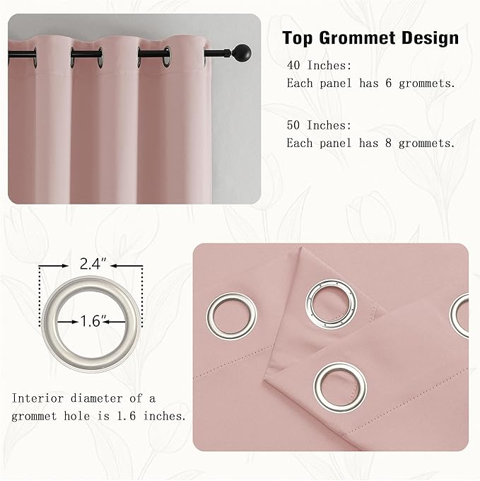 Simplebrand Blush Curtains for Bedroom 63 Inch Length 2 Panels Set, Room Darkening Thermal Insulated Energy Saving Curtains for Nursery, Grommet Solid Soft Window Treatment Drapes, W40 x L63