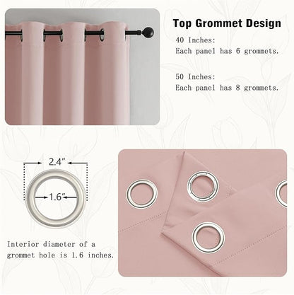 Simplebrand Blush Curtains for Bedroom 63 Inch Length 2 Panels Set, Room Darkening Thermal Insulated Energy Saving Curtains for Nursery, Grommet Solid Soft Window Treatment Drapes, W40 x L63