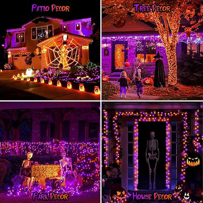FairyGlim Purple&Orange Halloween Lights, 33FT 100 LED Outdoor String Light with Timer & 8 Modes, 3AA Battery Operated Waterproof String Light for Outdoor and Indoor Halloween Decor