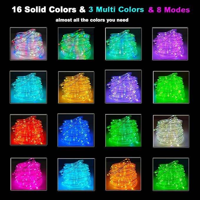 Vigdur 33FT Solar Rope Lights Outdoor - 100 LEDs 18 Color Changing LED Rope Lights Waterproof with Remote & Timer & 8 Lighting Modes, Outdoor Trampoline Lights for Xmas Garden Fence Tree Party