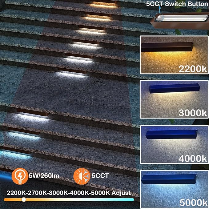rosykite LED Retaining Wall Lights 8-Pack, 7 Inch 5W Hardscape Paver Lights, 5CCT 2200K-5000K, 270° Rotatable Low Voltage 12-24V Outdoor Step Lights, ETL Listed Landscape Lights for Deck Stairs Patio