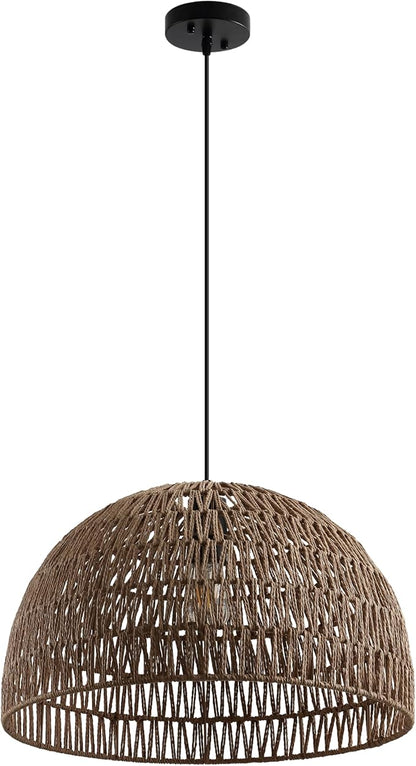 JONATHAN Y 20" Brown Modern Bohemian Woven Rope LED Pendant Light Fixture, Adjustable Dome Ceiling Lamp for Kitchen Island, Rope Shade, Coastal Farmhouse Decor (JYL6504F)