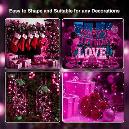 ZGWJ 6 Pack Fairy Lights Battery Operated with Remote, 7ft 20 LED Mini Fairy String Lights with Timer 8 Lighting Modes Waterproof for Halloween Christmas Tree DIY, Parties, Bedroom Decorations Pink