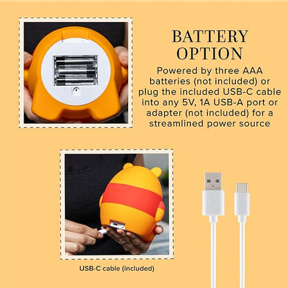 Disney Winnie the Pooh Squish Light, Night Light for Kids, USB Lamp, Battery Operated, Dimmable, Ideal for Bedroom, Playroom, Living Room, and More, 83189