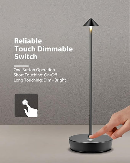 Cordless Table Lamps Rechargeable, 6000mAh Battery Operated LED Desk Lamp Outdoor Waterproof Portable Touch Dimmable Table Light for Patio Restaurant Dining Home Set of 2 Black