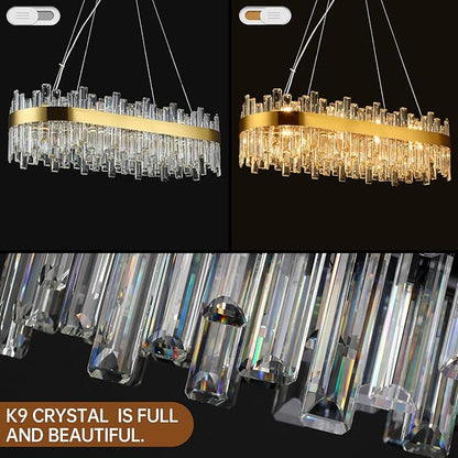 Weesalife Gold Crystal Chandeliers for Dining Room, 20 Lights Modern Oval Chandelier for Lining Room, Rectangular Crystal Pendant Light Fixture for Kitchen Island Bar L36 Inch