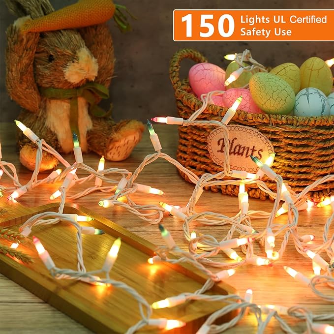 ODEETRONIC Easter String Lights, 33ft 150 Count Easter Pastel Lights, 120V UL Certified Incandescent Pastel Mini Fairy Light, Connectable Outdoor String Light White Wire for Party Patio Home Decor