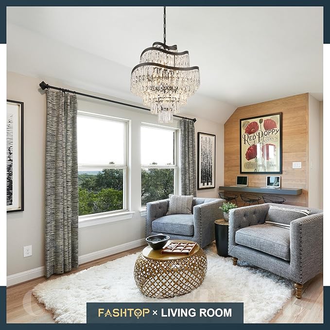 7-Tier 12 Lights Black Crystal Chandelier 20" Modern K9 Crystal Pendant Chandelier Light Fixture Luxury for Living Room Dining Room Bedroom Kitchen Foyer Entryway, E12
