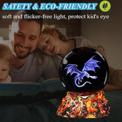 Dragon Night Light, 3.15 Inch (80mm) K9 Crystal Upgraded Volcanic Lava Base 3D Lamp with Remote 16 Color for Birthday Xmas Cool Figurines Dragon Gifts for Room Decor Boys Girls
