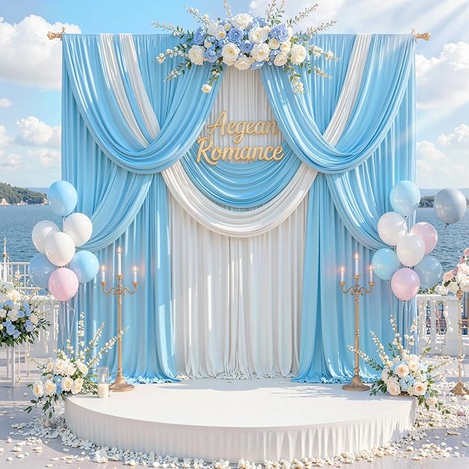 10 ft x 10 ft Wrinkle Free Baby Blue Backdrop Curtains for Baby Shower Parties, Polyester Light Blue Photo Backdrop Drapes for Birthday Wedding Party Gender Reveal Photography