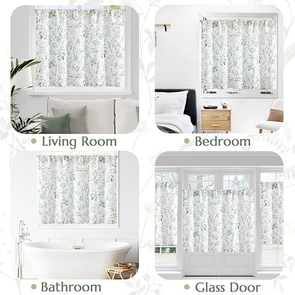jinchan Spring Floral Kitchen Curtain Over Sink Farmhouse Linen Tier Curtain 24 Inch Length Cafe for Living Room Bathroom Botanical Small Drapes Rustic Light Filtering Rod Pocket 1 Panel Sage Green