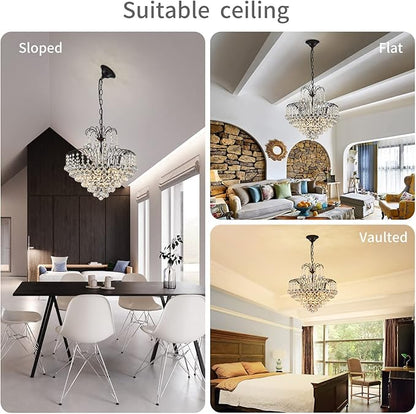 WUZUPS Crystal Chandelier Pendant Flushmount Ceiling Light Modern Lighting Fixture for Bedroom Hallway Bar Kitchen Bathroom, H 17.3" x W 18.9", Black, E12 Base