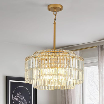 Modern 17.6“ Gold Crystal Chandelier Ceiling Light Fixtures for Dining Room Luxury Glam 8-Light Crystal Chandeliers Lighting for Bedroom Entryway Hallway Living Room Kitchen Island Foyer