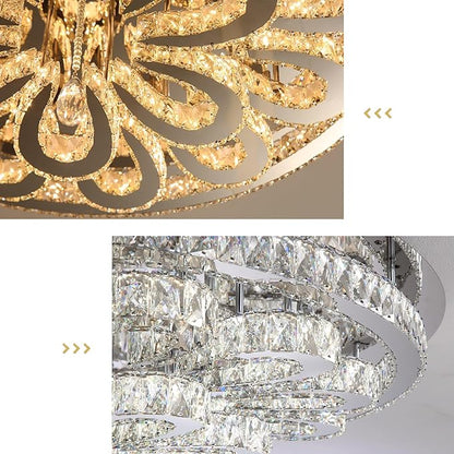 40'' Modern Chandeliers for Living Room Crystal Large Chandelier Ceiling Light Fixture LED Dimmable with Remote Pendant Lighting Flush Mount Lighting for Dining Room Bedroom Silver