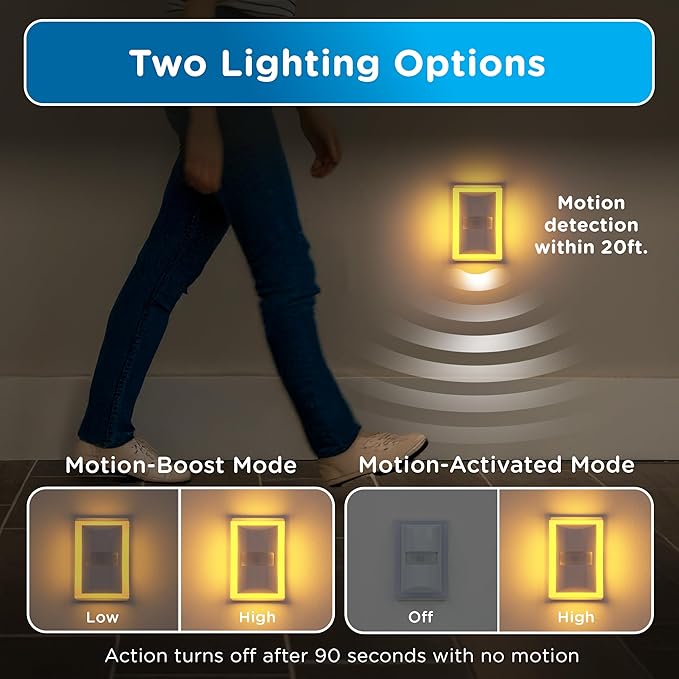 Enbrighten SleepLite LED Night Light Motion Sensor Nightlight Dusk to Dawn Amber Lights Ambient Lighting Room Decor for Bedroom Baby Nursery Bathroom White 2 Pack
