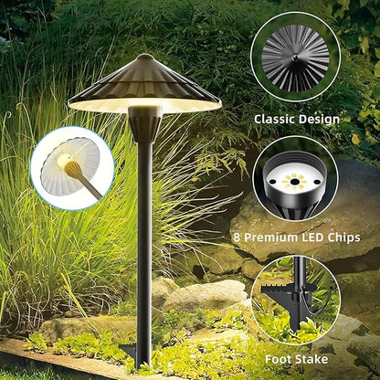 12 Pack 3000K Low Voltage Landscape Lights, 5W 500LM Outdoor Pathway Lighting, 12V IP65 Waterproof Landscape Path Lights for Walkway Yard Garden, CRI 90+, Aluminum, ETL Listed Cord