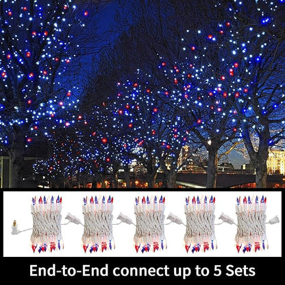 LAMPHOME 100 Count Red White and Blue Mini String Lights with White Wire,Connectable 19.6ft 120V Waterproof 4th of July Patriotic Incandescent Lights, Independence Day Lights for Outdoor Indoor Decor