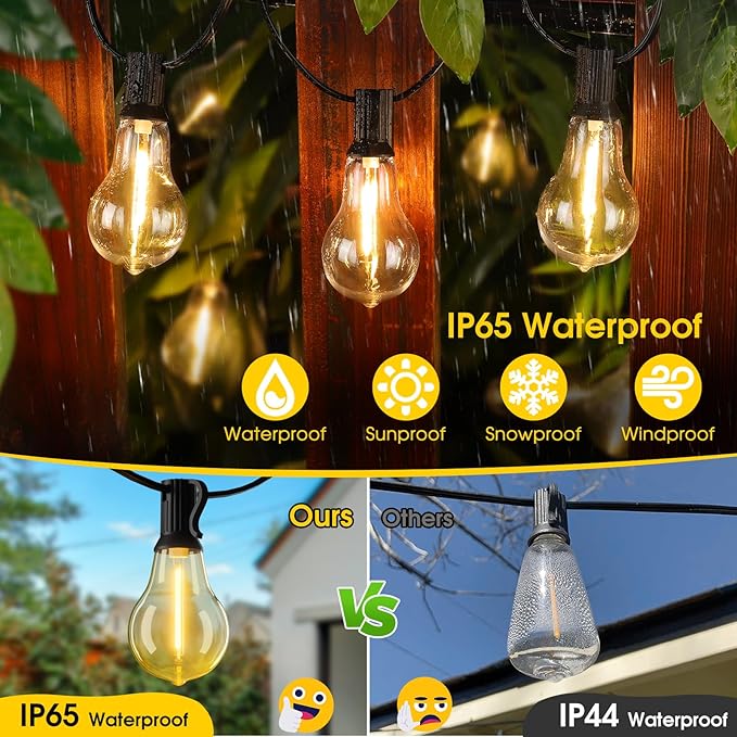 Larkvue 100FT LED Outdoor String Lights, Waterproof Patio Lights with 32 Shatterproof Dimmable 2700K A39 Bulbs Hanging Lighting for Outside Backyard