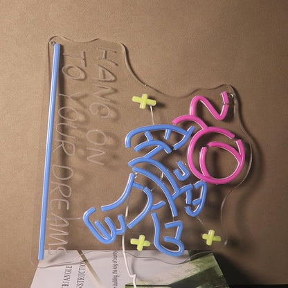 "Hang on to Your Dreams" Tired Astronaut Neon Light - Motivational Space Themed LED Wall Art, Dimmable USB Night Light with Hanging Kit, Inspiring Study Bedroom Decor Gift for Students & Dreamers