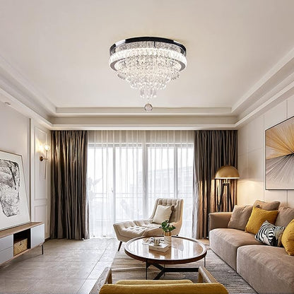 FRIXCHUR 19.7" Modern Crystal Chandeliers Crystal Ceiling Light LED Remote Control Chandelier Light Fixture for Bedrooms Living Room Dining Room Lights (Dimmable)