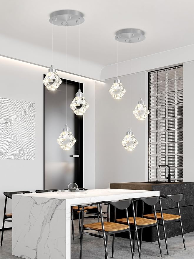 3-Lights Pendant Lights Kitchen Island Mini Chandelier,Modern Silver Pendant Light with Remote Control,Hanging Light Fixture for Dining Room Hallway