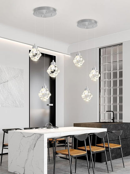 3-Lights Pendant Lights Kitchen Island Mini Chandelier,Modern Silver Pendant Light with Remote Control,Hanging Light Fixture for Dining Room Hallway
