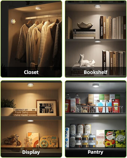 EZVALO LED Puck Lights, Rechargeable Battery Touch Light, 2.5'' Mini Tap Lights, Wireless Closet Light, Under Cabinet Lighting, 3 Color Temps, Stick On Lights Kitchen,Closet,Pantry(2 Pack)