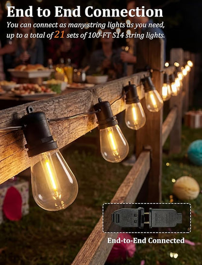 S14 Patio String Lights, 100FT Outdoor Patio String Light with 35 Clear LED Bulbs (2 Spare), UL Certified Waterproof Hanging Lights for Outdoor & Indoor - Commercial Grade Black Wire
