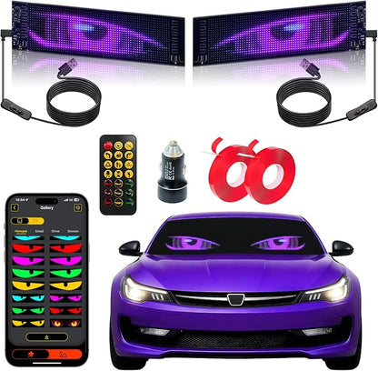 2PCS LED Eyes for Car Windshield, 13.7"x4" Devil Eyes Light for Cars, Programmable Soft Screen LED Sign with APP Control and Remote Controller