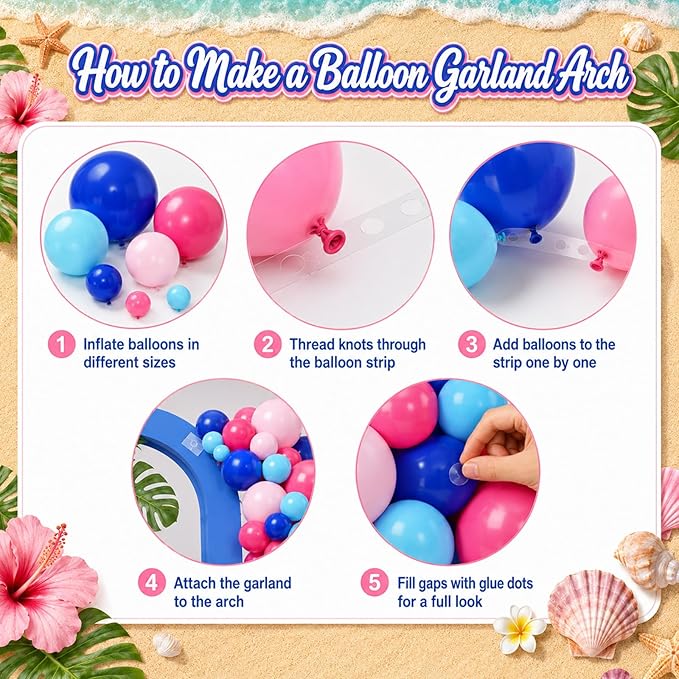 Blue Balloon Arch Kit,Royal Light Blue Hot Pink Balloons with Palm Leaves for Girl Boy Themed Birthday Party Decorations Baby Shower Graduation Summer Pool Hawaii Tropical Party Supplies