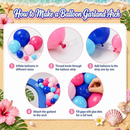 Blue Balloon Arch Kit,Royal Light Blue Hot Pink Balloons with Palm Leaves for Girl Boy Themed Birthday Party Decorations Baby Shower Graduation Summer Pool Hawaii Tropical Party Supplies