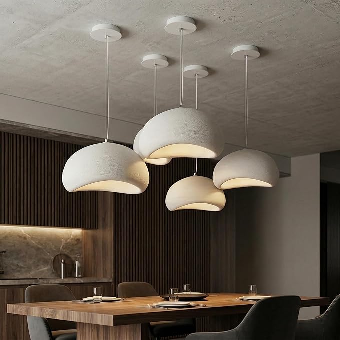 JAYMP 50cm Wabi Sabi Pendant Light for Dining Room Kitchen Island Hallway Restaurant Modern Hanging Lamp E26 Base Japanese Style Bird Nest Shape Lighting Fixture (Matte White,B Shape, 50cm/19.7in)