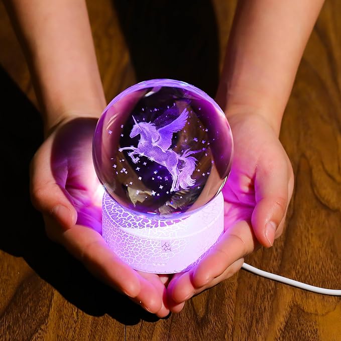 JEWUNO 3D Unicorn Gifts for Women - Crystals Ball Figurines Decor Glass Animals Stuff for Room Birthday Keepsake Paperweight