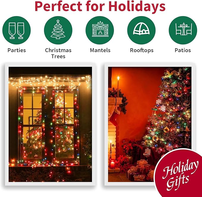 LAMPHOME 200LED 66FT Multicolor Christmas Mini String Lights,Plug in Waterproof Connectable LED Fairy Lights,Indoor & Outdoor Christmas Tree Lights for Home Party Garden Yard Bedroom Decor