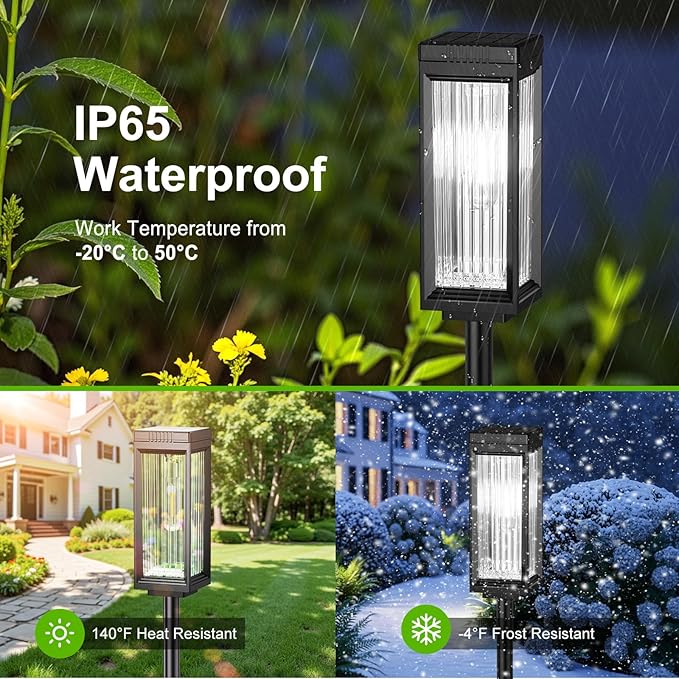 Taller Solar Pathway Lights Outdoor, 4 Pack Upgraded Solar Lights Outdoor Waterproof, Bright Up to 15 Hrs Outdoor Solar Lights for Garden Yard Patio Path Walkway Driveway Decor Cool White