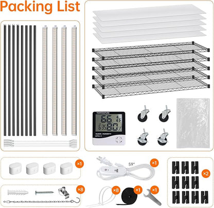 Bstrip Indoor Greenhouse with Grow Light, 5-Tier 47.2"x17.8"x71" Metal Plant Cabinet with Timer & Cover, 4 x 36W Full Spectrum LED Grow Light (3 Color Modes), Seed Starting Trays for Indoor Gardening