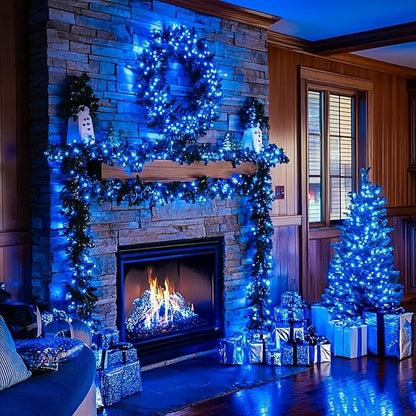 FairyGlim Christmas String Lights Plug in,33FT 100 LED String Lights with 8 Modes & Timer, Xmas Decorations for Trees Wreath, Outdoor Indoor Yard Garden Party Decor, Blue
