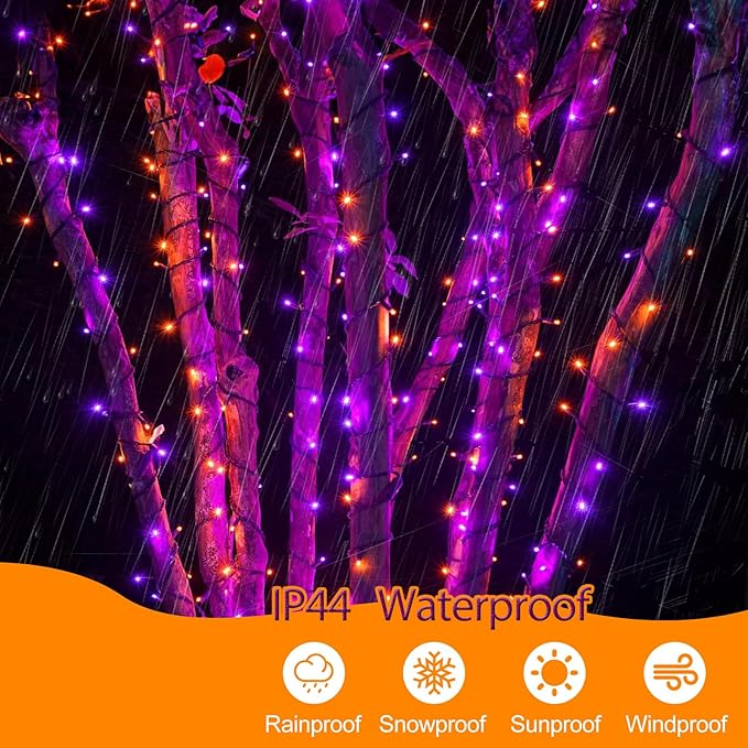 FairyGlim Halloween String Lights Plug in,33FT 100 LED String Lights with 8 Modes & Timer, Halloween Decorations for Party Carnival Supplies, Outdoor Indoor Yard Garden Decor, Purple & Orange
