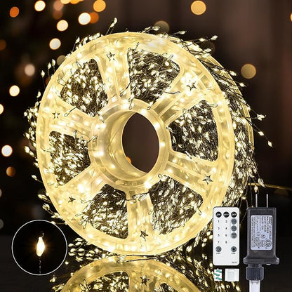 Dailyart Fairy Lights Plug in, 2000 Led Twinkle String Light with Remote 130Ft Waterproof 8 Modes Warm Cluster Lights with Timer for Bedroom Wreath Window Wedding Christmas Tree Decoration,Black Wire