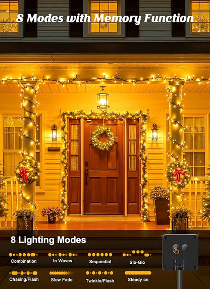 Brightown 2 Pack Solar String Lights Outdoor Waterproof, 80FT 200 LED Solar Powered Christmas Lights with 8 Modes, Auto On/Off, Patio Lights for Outside Tree Garden Balcony Party Decor (Warm White)