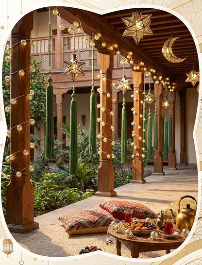 8.5Ft Moroccan String Lights Plug in, 10 LED Silver Metal Globe Fairy Lights, Warm White Hollow Lantern Decorative Lights for Ramadan Eid Mubarak Diwali Bohemian Home Bedroom Patio Party Wedding Decor