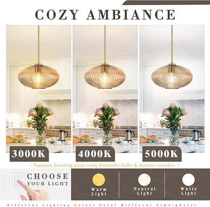10" Amber Glass Modern Pendant Light Kitchen Island 2 Pack Brushed Gold Mid Century Modern Pendant Lighting with Clear Amber Glass Hanging Pendant Light for Dining Room（Bulb Incl.）