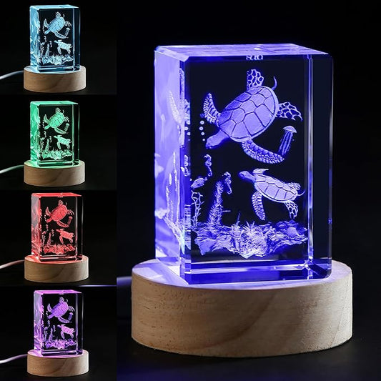 3D Crystal Night Light with Multicolor LED - Sea Turtle Figurines Decor Glass Figurine Lamp Stuff for Room Birthday for Boys Girls Best Friend Lovers Room Decor