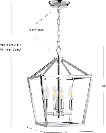 JONATHAN Y 12" Chrome Lantern Pendant Light, 1-Light Pagoda Style Metal Cage Farmhouse Hanging Ceiling Fixture for Kitchen Island, LED Bulb Included (JYL7436C)