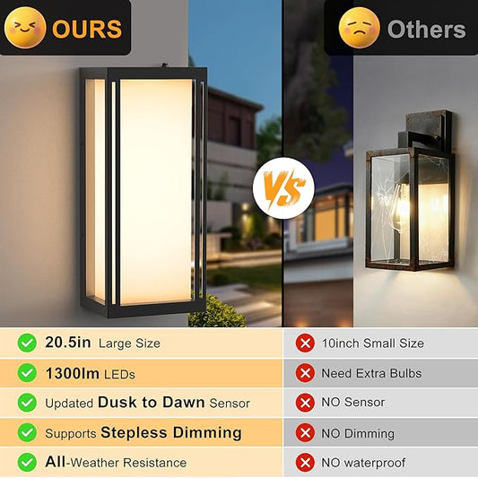 𝟐𝟎.𝟓-𝐈𝐍𝐂𝐇 Dusk to Dawn Outdoor Wall Lights, Large Size Waterproof Patio Lanterns, LED Exterior Light Fixture Wall Mount Lantern Sconce, Black Outdoor Wall Sconces for Front Door Porch