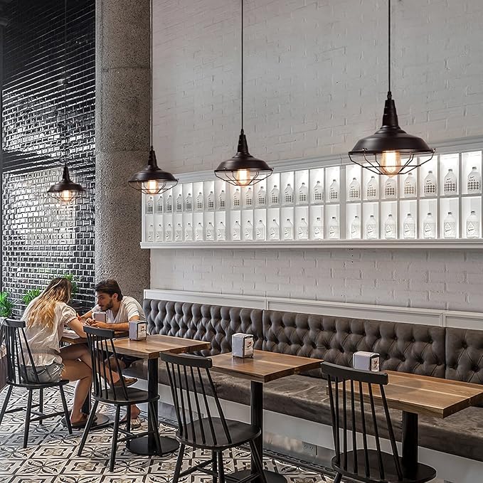 Black Pendant Light 10.5 inches 3 Packs, Farmhouse Pendant Light, Industrial Pendant Lighting, Kitchen Pendant Lights, Pendant Lights Kitchen Island for Dinning Room Entryway Barn