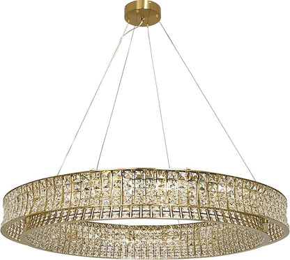 Modern Crystal Chandelier Round 20-Light Contemporary Hanging Ceiling Light Fixture Copper/Brass Finish with Rectangular Crystals Dining Room Living Room Bedroom Entryway Lighting Easy Install 39''