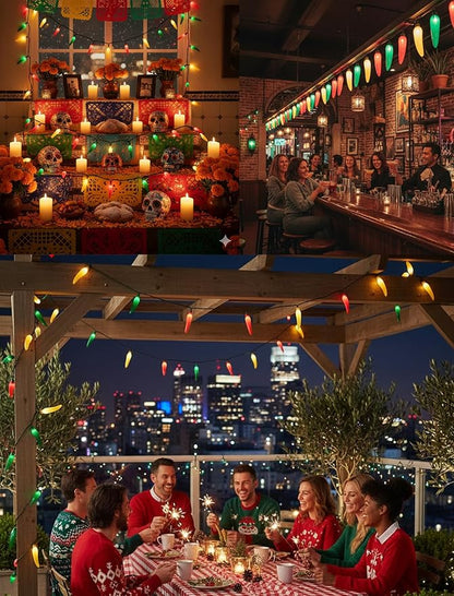 Multicolor Chili Pepper String Lights Plug in, 13.6Ft Outdoor Christmas Decorations Lights with 35 LED Red Green Yellow Chili Pepper Lights for Cinco de Mayo Fiesta House Kitchen Patio Mexican Party