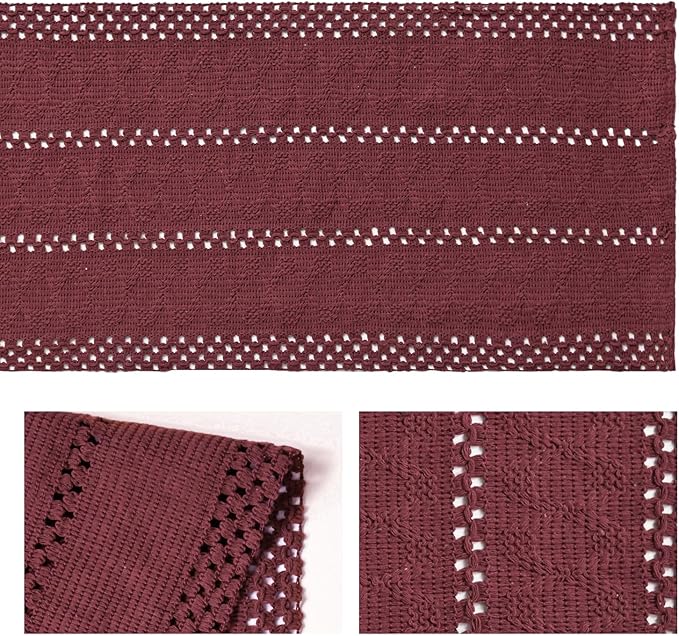 Artoid Mode Red Farmhouse Woven Rustic Hollow Table Runner, Seasonal Holiday Hollow Kitchen Dining Table Decoration for Home Party Decor 12x90 Inch